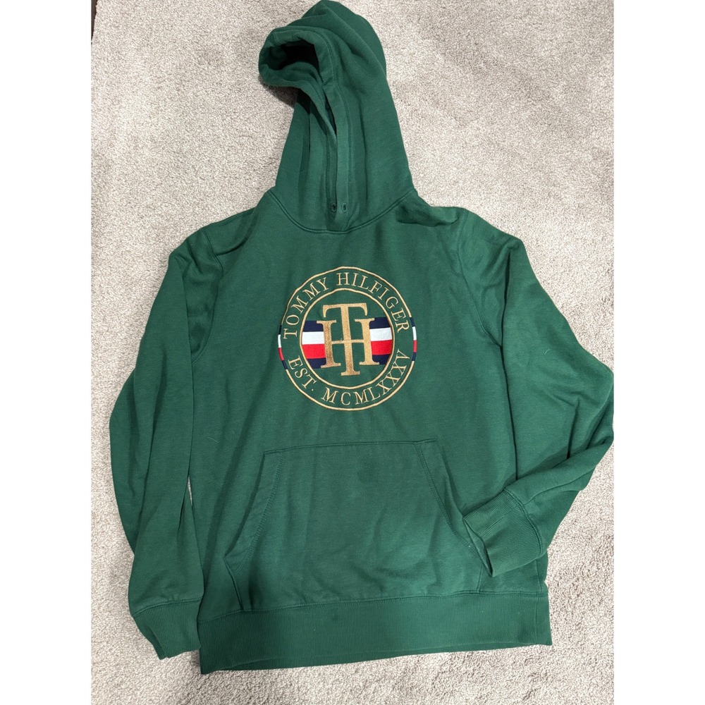 Tommy Hilfiger Green Embroidered Logo Hoodie Sweatshirt Men's Size Medium